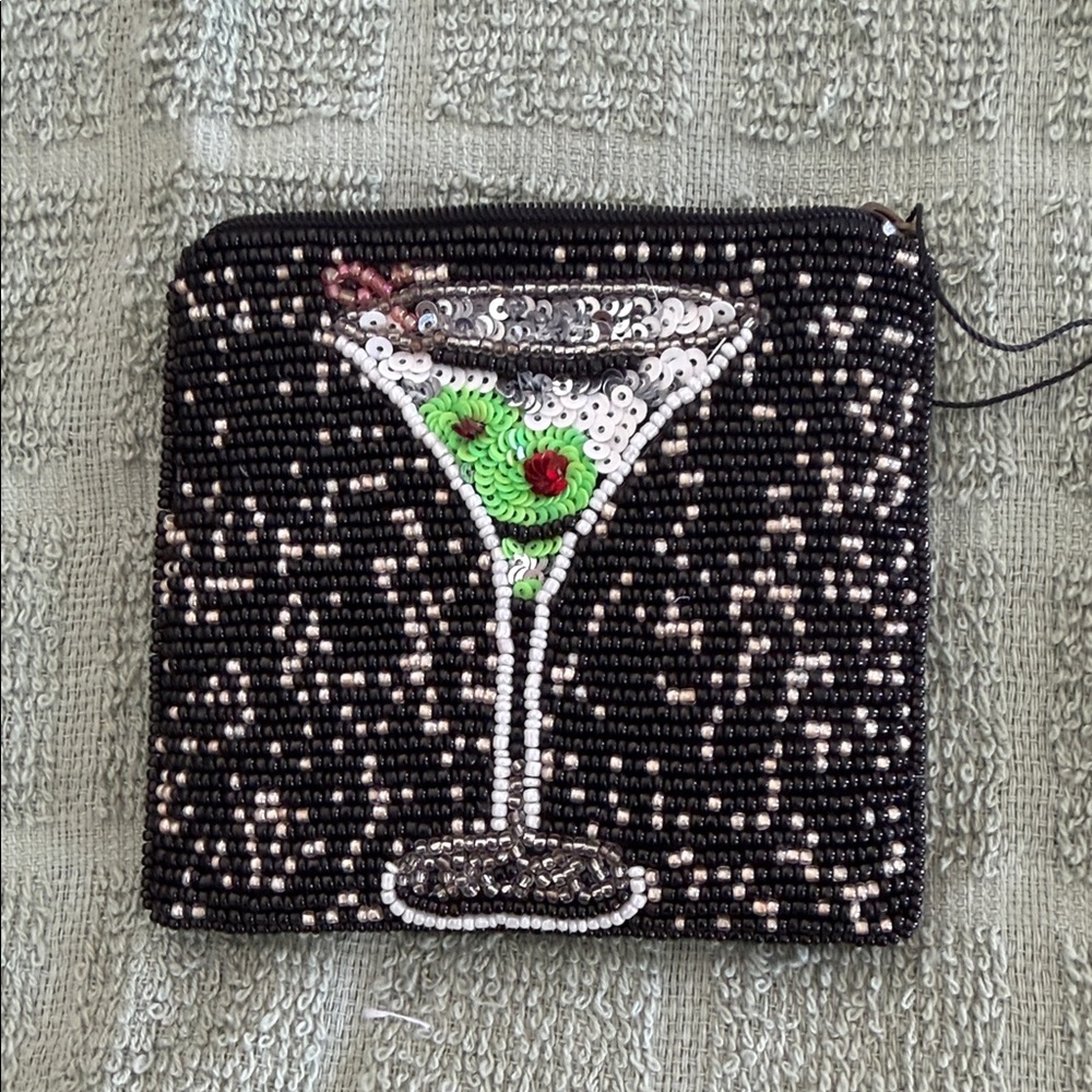 BAMBOO Black Sequin Martini Beaded Wallet